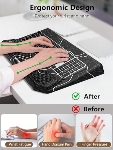 2-in-1 Ergonomic Keyboard Stand with Wrist Rest, Black Topographic - color: Black Topographic