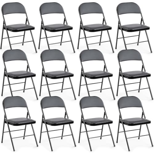 DUMOS Padded Folding Chairs 12 Pack, Outdoor Foldable Chairs - color: Black, size: 12 Pack
