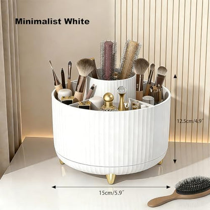 ROOM127 Makeup Brush Holder Organizer, 360° Rotating 5-Slot Storage Cup | Taro Purple Spinning Cosmetic Organizer for Brushes Lipsticks Eyeliners Pens and Beauty Tools for Vanity Bathroom and Desk