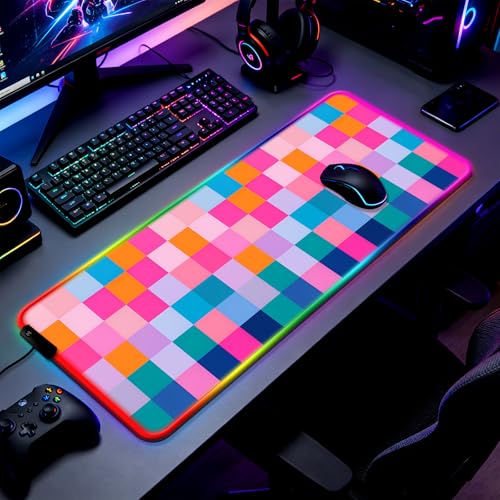 RGB Vibrant Multicolor Checkered Gaming Desk Mat & Mouse Pad, XL - color: Rgb-w20
