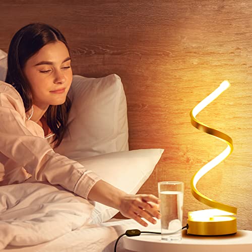 NUÜR Table Lamps for Living Room Set of 2, Gold Dimmable LED Lamp, Small Bedside Lamps, Nightstand Lamp for Bedroom Home Office Living Room - color: Gold 2 Pack