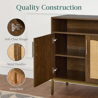 Best Choice Products Rattan Sideboard Buffet Cabinet, Entryway Table, Accent Storage Cabinet, Console Table for Hallway, Living Room, Dining Room - Brown - color: Arched Rattan, Brown