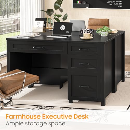 Vabches Farmhouse 47" Executive Desk with 4 Drawers, Pure Black - color: Pure Black, size: Style 2