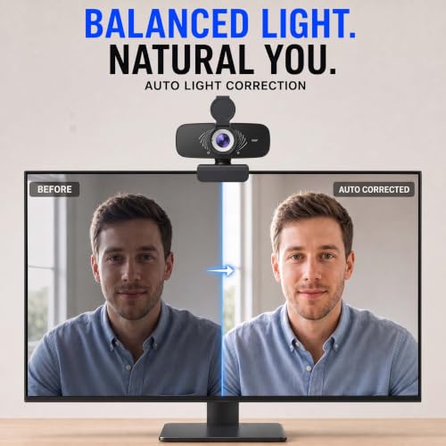 1080P Webcam with Microphone, Privacy Cover & USB-C Adapter