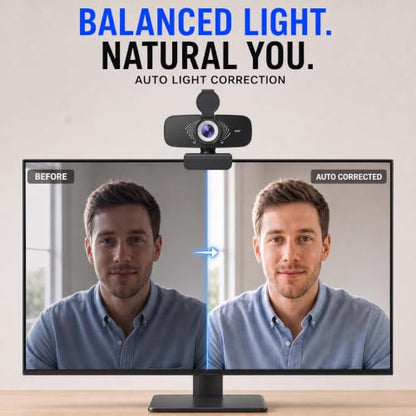 1080P Webcam with Microphone, Privacy Cover & USB-C Adapter