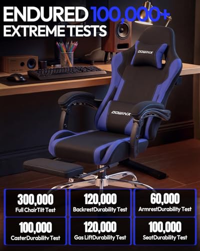 Dowinx Ergonomic Gaming Chair with Footrest & Massage Lumbar, 2D-Linkage Armrests for Computer Chair 330lbs with Headrest Pillow for Office, Home, Streaming and Long Gaming Sessions, Fabric Dark Blue - color: Dark Blue
