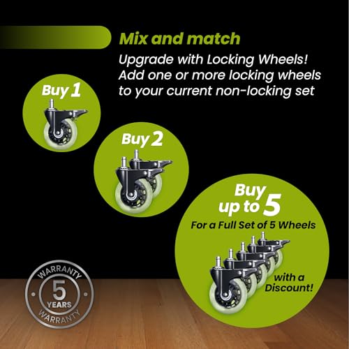Office Chair Wheel Replacement with Brake - 3″ Heavy Duty Caster Locking Wheel for Desk Chairs, Smooth Rolling Chair Caster, Safe for Hard Floors and Low Carpets,Universal Fit (1 pc, Clear) - color: Clear - Brake - 1pc