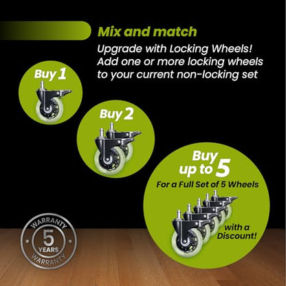 Office Chair Wheel Replacement with Brake - 3″ Heavy Duty Caster Locking Wheel for Desk Chairs, Smooth Rolling Chair Caster, Safe for Hard Floors and Low Carpets,Universal Fit (1 pc, Clear) - color: Clear - Brake - 1pc