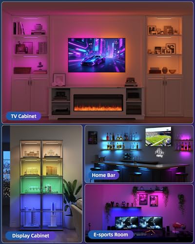 EZVALO 80RGB Color Changing Under Cabinet Lighting, Led Shelf Lights | Wireless, Rechageable, Magnetic, Remote Control, Color Changing, Diammble, DIY Mode, 1800mAh Battery, Memory Function
