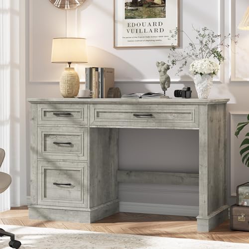 Farmhouse 47" Executive Desk with 3 Drawers and Adjustable File Drawer, Workspace for Home Office and Study, Grey. - color: Grey, size: Without Charging Station