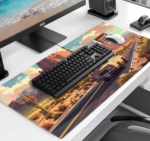 Natural Mountain View Gaming Computer Keyboard Pad, Computer Mouse Pad | Large Extended Mouse Pad; Full Desk Coverage; Waterproof Coating; Stable Anti-Slide Base For Gaming, Office, Study Daily Use - color: Grassland Highway