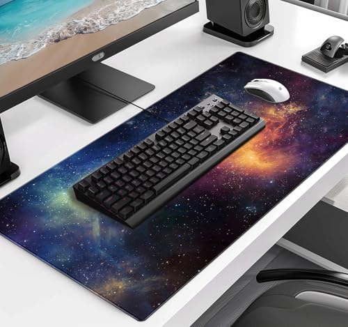 Large Starry Sky Mouse Pad with Stitched Edges, Computer Keyboard Desk Pad | Large Extended Mouse Pad; Full Desk Coverage; Waterproof Coating; Stable Anti-Slide Base For Gaming, Office, Study Daily Use - color: Starry Sky