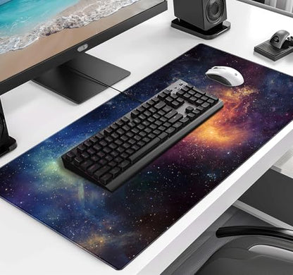 Large Starry Sky Mouse Pad with Stitched Edges, Computer Keyboard Desk Pad | Large Extended Mouse Pad; Full Desk Coverage; Waterproof Coating; Stable Anti-Slide Base For Gaming, Office, Study Daily Use - color: Starry Sky