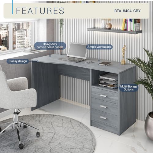 Techni Mobili 51 Inch Classic Computer Desk w/Drawers & Storage, Grey - color: Grey