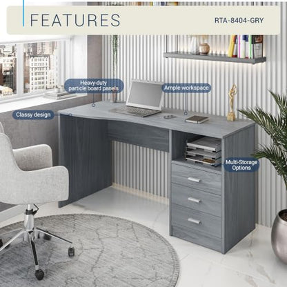 Techni Mobili 51 Inch Classic Computer Desk w/Drawers & Storage, Grey - color: Grey