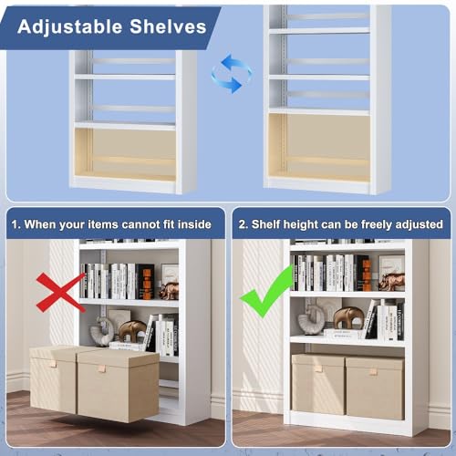 White 5-Tier Metal Bookcase, 69″ Heavy-Duty Sturdy Home Office Bookshelf | Holds Up 200 Books, Adjustable Shelves, Heavy-Duty Load, Fast Screw-Free Assembly, Widely Used Home & Office Storage - color: White, size: Style1-31.5"W