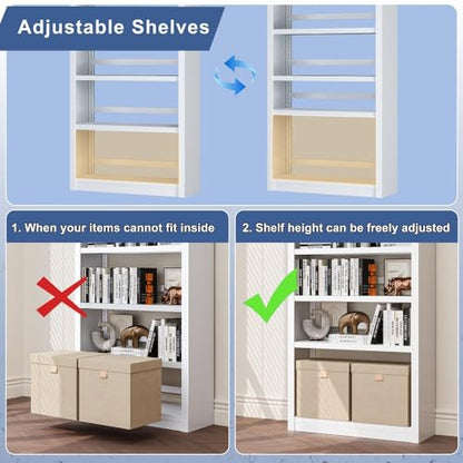 White 5-Tier Metal Bookcase, 69″ Heavy-Duty Sturdy Home Office Bookshelf | Holds Up 200 Books, Adjustable Shelves, Heavy-Duty Load, Fast Screw-Free Assembly, Widely Used Home & Office Storage - color: White, size: Style1-31.5"W