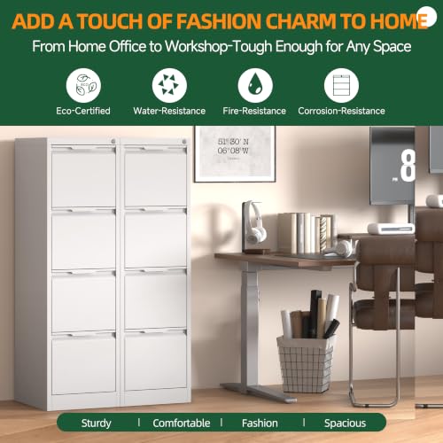 4 Drawer File Cabinet with Lock, Filing Cabinets for Home Office - color: White, size: 4 Drawer - Vertical
