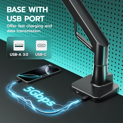 ARES WING Gas Spring Ultrawide Monitor Arm 57" 66Lbs USB VESA Dual Base | Height Adjustable & Extendable, Built-in USB Port, Standard VESA, Clamp & Grommet Base, Fits Ultrawide Monitor - style: With USB
