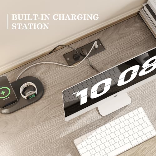 Alohappy 55'' Farmhouse Executive Desk, Home Office Desk with Drawers, Wood Computert Desk with File Cabinet and Power Outlets, Light Wash Gray - color: Light Wash Gray, size: 55''