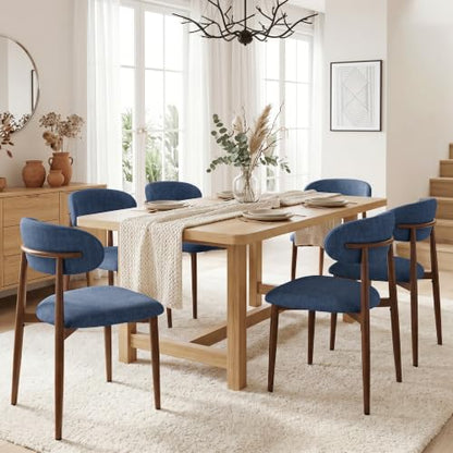 UVV Dining Chairs Set of 4, Metal Kitchen Chairs with Modern Fabric Upholstered for Dining Room, Navy Blue - color: Navy-walnut Grain, size: Set of 4