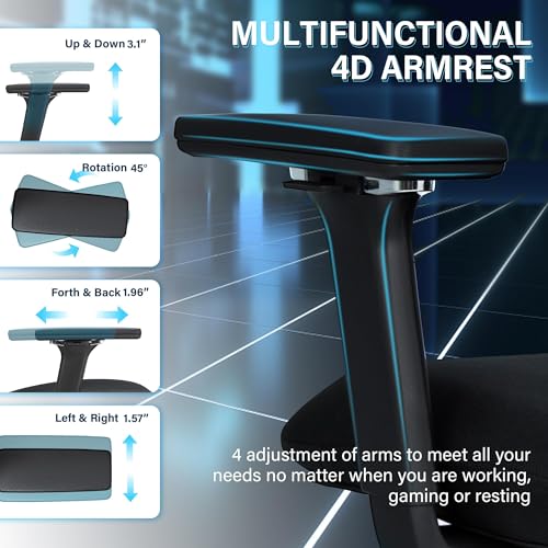 Ergonomic Office Chair with Retractable Footrest, Black | High Back Design, Dynamic Lumbar Support, 2D Headrest & 4D Armrests, Breathable Mesh Back for Home Office - color: Black