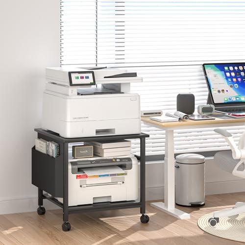 Large Printer Stand, 23.6 x 23.6 Inches Square Printer Stand with Storage Shelf, 2 Tier Printer Table for Home Office, Rolling Printer Cart with Lockable Wheels, Mobile Mini Fridge Stand Table, Black - color: Black