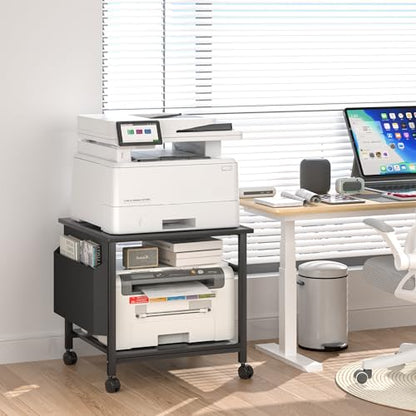 Large Printer Stand, 23.6 x 23.6 Inches Square Printer Stand with Storage Shelf, 2 Tier Printer Table for Home Office, Rolling Printer Cart with Lockable Wheels, Mobile Mini Fridge Stand Table, Black - color: Black