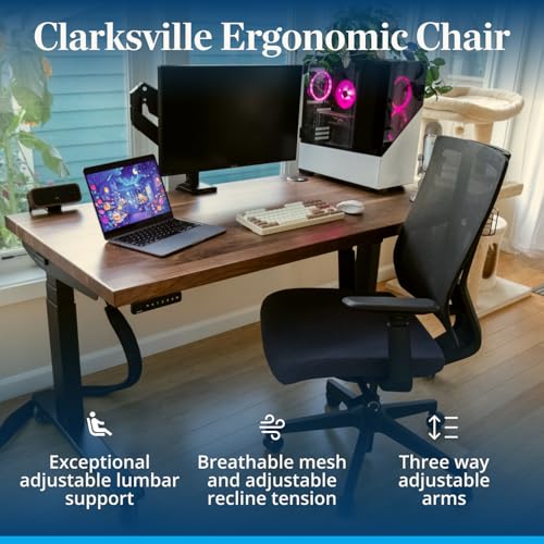 Clarksville Ergonomic Office Chair Adjust Lumbar Support Black | Mesh Back Office Chair, Synchro-Tilt Recline Home Office Desk Chairs with 3-Way Arms, 300 lb Capacity Computer Chair - color: Black