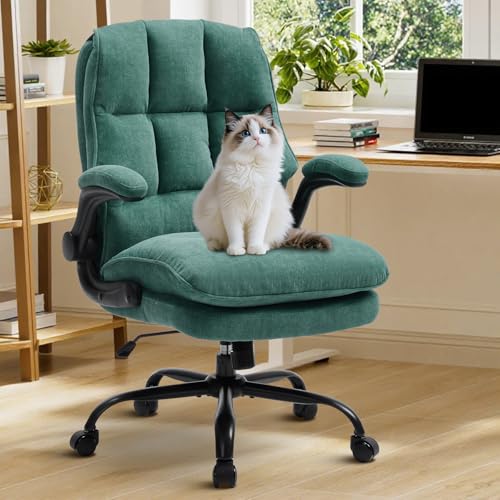 Comfy Office Chair Soft and Double Cushioned Ergonomic Computer Desk Chair for Long Hours Executive Office Chair with Flip-up Armrests and Height Adjustment for Home Office Green - color: Green