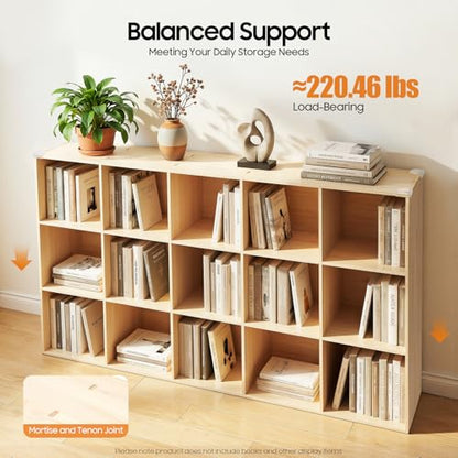15 Cube Storage Organizer - Solid Wood Bookshelf - Cube Shelf - Vertical or Horizontal Bookcase - Open Book Shelf - Easy Assembly for Bedroom, Living Room, Office - size: 15-Cube