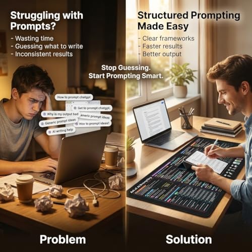 Chat GPT Cheat Sheet Desk Mat | How to Write an Effective Prompt Using Chatgpt, Copilot Cheat Sheet Lambock New Version Large Desk Pad for Keyboard and Mouse | 12x22 in NEW - size: 22" x 12"