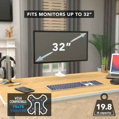 Mount-It! White Single Monitor Stand, Fits up to 32" | Adjustable desk arm holds up to 19.8 lbs, 360 rotation, 160 swivel, 40 tilt, clamp & grommet. - color: White