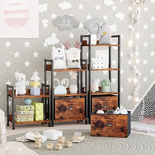 Furologee 4 Tier Bookshelf with Drawer, Tall Bookcase with Shelves, Narrow Bookshelves Storage Organizer, Wood and Metal Display Standing Shelf Unit for Bedroom, Living Room, Rustic Brown - color: Rustic Brown, size: 4 Tier -1 PCS