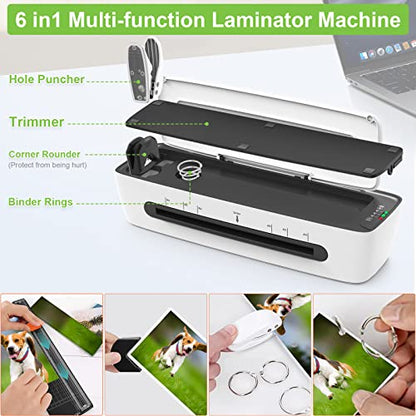 Qfun Laminator with Laminating Sheets 9 inch Portable Thermal Lamination - color: White