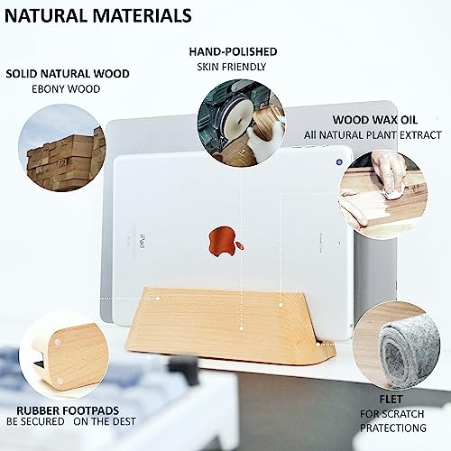 ACODE Wood Vertical Laptop Stand, Laptop Holder for Desk Compatible with MacBook Pro Air Surfaces,Laptops Storage Rack Slot Thickness 0.59" to 0.71"，Vertical Laptop Stand 2 Slots for max 2 Devices - color: 2 Fagus lishizhijia
