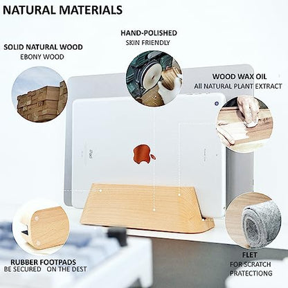ACODE Wood Vertical Laptop Stand, Laptop Holder for Desk Compatible with MacBook Pro Air Surfaces,Laptops Storage Rack Slot Thickness 0.59" to 0.71"，Vertical Laptop Stand 2 Slots for max 2 Devices - color: 2 Fagus lishizhijia