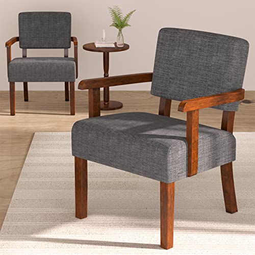 FAGAGA Accent Chairs Set of 2, 2 Solid Wood Armchairs with Side Table - color: Linen Gray, size: One Set