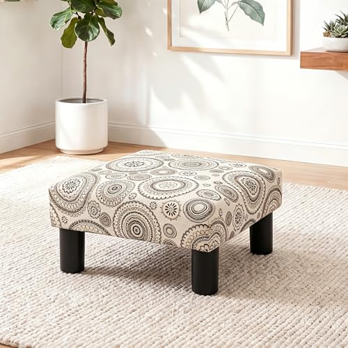 Joveco Small Foot Rest Stool Ottoman, Square Upholstered Fabric Footstool for Couch, Under Desk, Office, Living Room, Printing Beige - color: Printing Beige