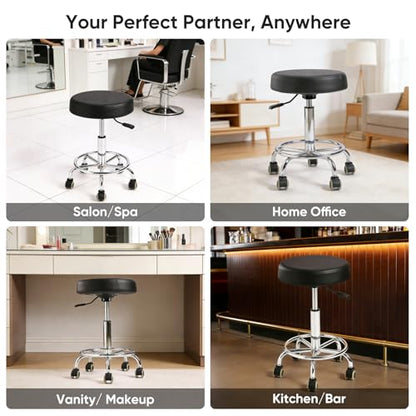 Adjustable Rolling Stool with Wheels & Footrest, 485lb Capacity Drafting Stool Chair, Swivel Salon Spa Tattoo Medical Office Chair, Black - color: Black