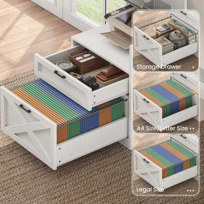 SEDETA 68" Farmhouse L Shaped Office Desk with Hutch, Drawers, Storage - color: White, size: 68 inches