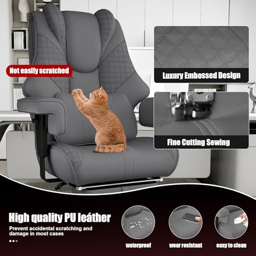 Big and Tall Office Chair with Foot Rest, High Back Computer Desk Chair - color: Grey