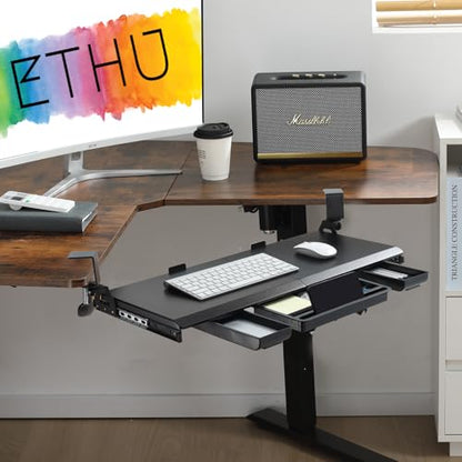 ETHU Corner Keyboard Tray Under Desk with Metal Rail, 26.8x11.8", Black - color: Black