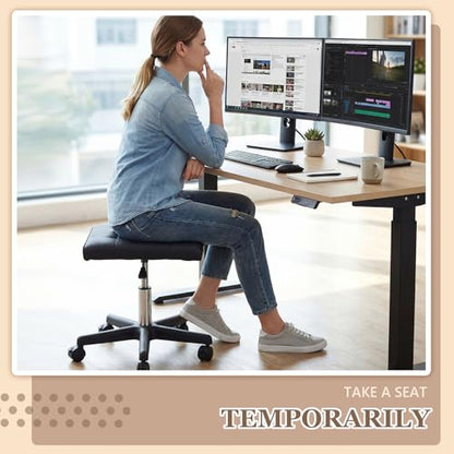 Wesiti Under Desk Foot Rest with Wheels, Adjustable Rolling Foot Stool Ottoman with Lockable Casters, PU Padded Leg Support for Office, Home, Pedicure & Workstation
