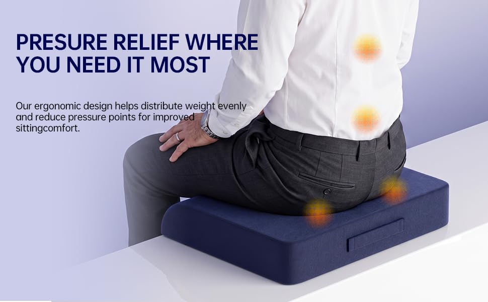 Wheelchair Seat Cushion, Navy, 4'' Thick Memory Foam & Gel - color: Navy