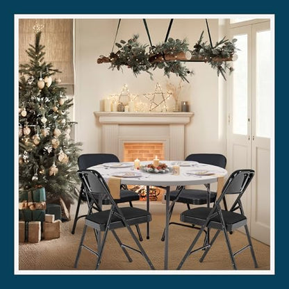 OEF Furnishings OEF2200 Series Heavy-Duty Premium Fabric Padded Upholstery Double-Hinged Folding Chairs (4-Pack, Classic Black) - color: Black