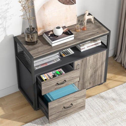 Tribesigns Office Desk with Drawers Sets, 55 inches L Shaped Computer Desk with Mobile File Cabinet,Big Executive Desk for Home Office Furniture Sets (Dark Oak, 55-inch) - color: Grey