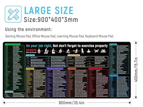 JIALONG Excel Shortcuts Large Gaming Mouse Pad Extra XXL 35.4x15.75 inches Thick Extended Excel Formulas Cheat Sheet Desk Pad Computer Keyboard Mat for MacBook, PC, Laptop, Office Home - color: Shortcuts