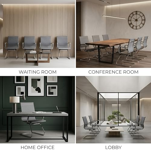 HNY Set of 2 PU Leather Office Guest Chairs, Grey - color: Grey