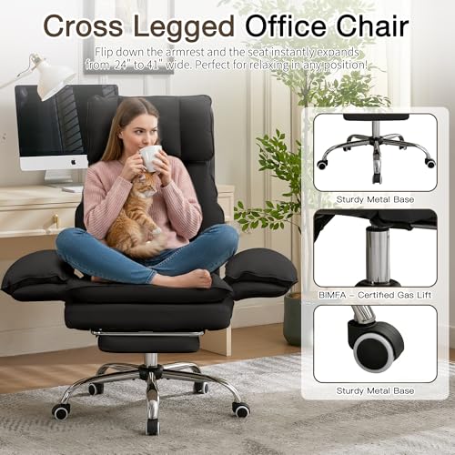 JOMEED Cloud Cross Legged Office Chair with Footrest and Flip Armrest,Black - color: Luxurious Black